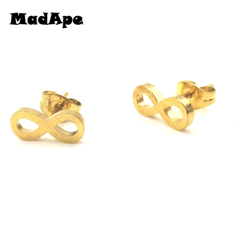 MadApe Simple 8 Digital Stud Earrings Gold Color Never Fade Stainless Steel Earrings For Women And Man Earrings Jewelry