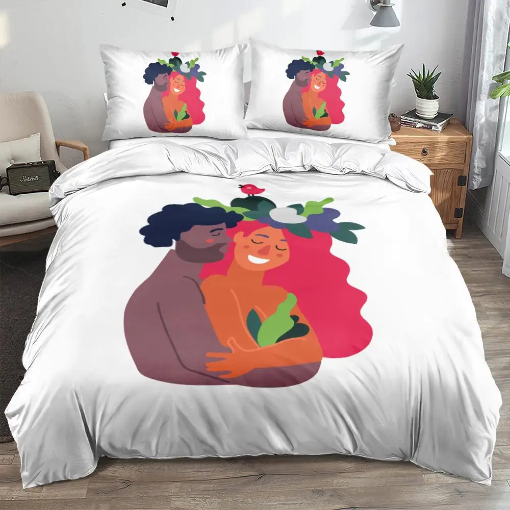 

Couple Duvet Cover Set King Intimate Lovers Embrace Pattern Bedding Set Valentine's Day Gift For Lover Microfiber Quilt Cover