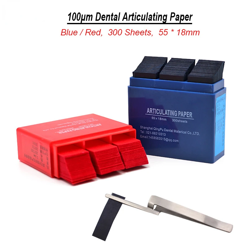 100μm Dental Lab Articulating Paper 300 Sheets Red Blue Occlusion Strip Tweezers Dentist Clinic Orthodontic Occlusal Bite Tools