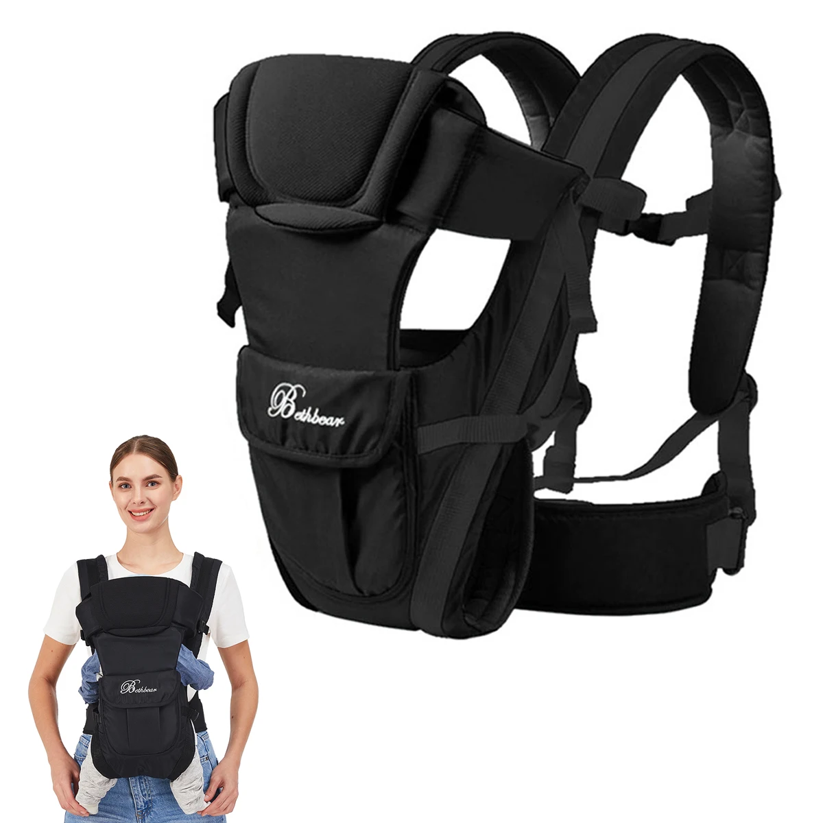 Baby Sling Carrier, 4-in-1 Ergonomic Baby Backpack Carrier, Easily Adjustable Baby Carrier Newborn to Toddler