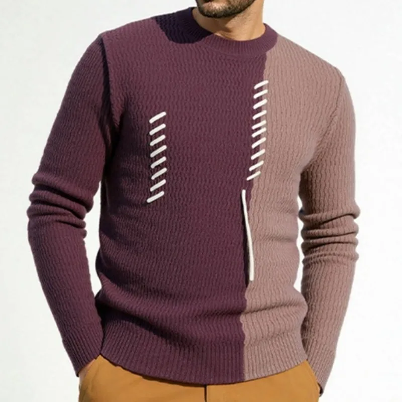 

Autumn Winter Thick Warm for Men Sweaters Trend Contrast Color Casual Round Neck Knit Pullover Sweater Basic Knitwear Tops M-3XL