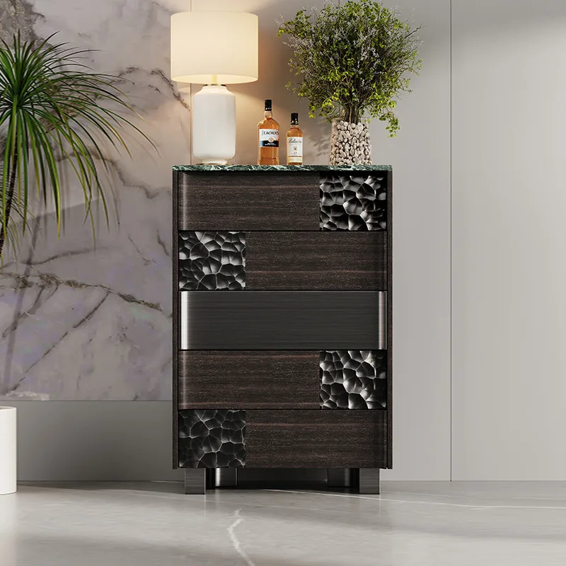 Italian light luxury chest of drawers, villa high-end living room storage side cabinet, pattern storage drawer cabinet c