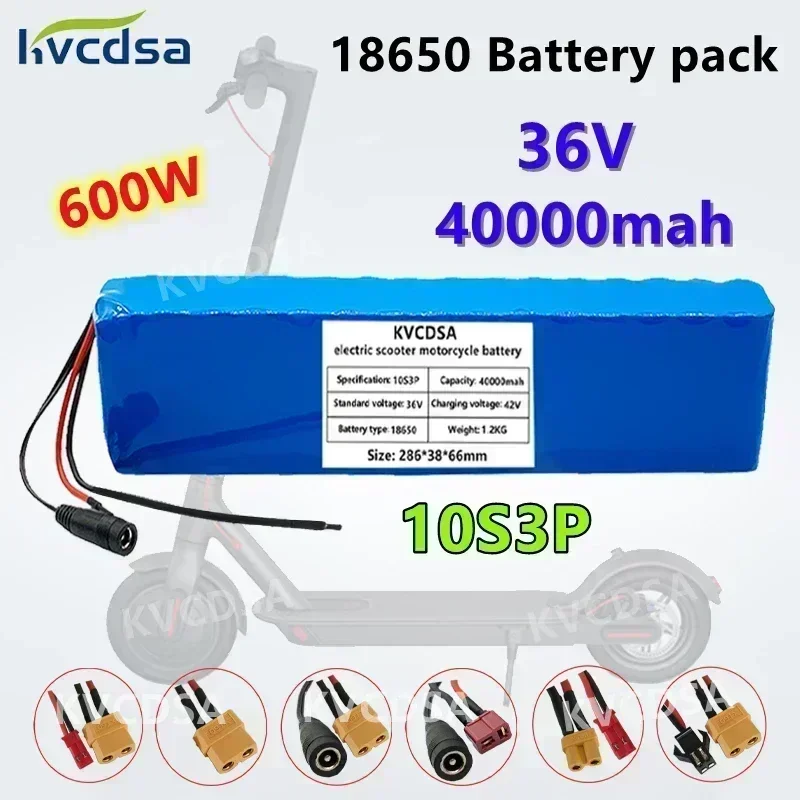 New 36V 40000mAh 18650 rechargeable lithium battery pack 10S3P 600W power modified bicycle scooter electric car small motorcycle