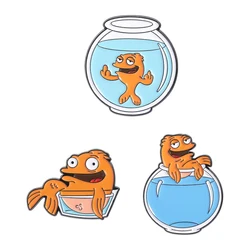 Comedy Animated TV Brooch Enamel Pins Cute Cartoon Goldfish Fish Tank Brooches Lapel Badge Animal Jewelry Gift for Kids Friends