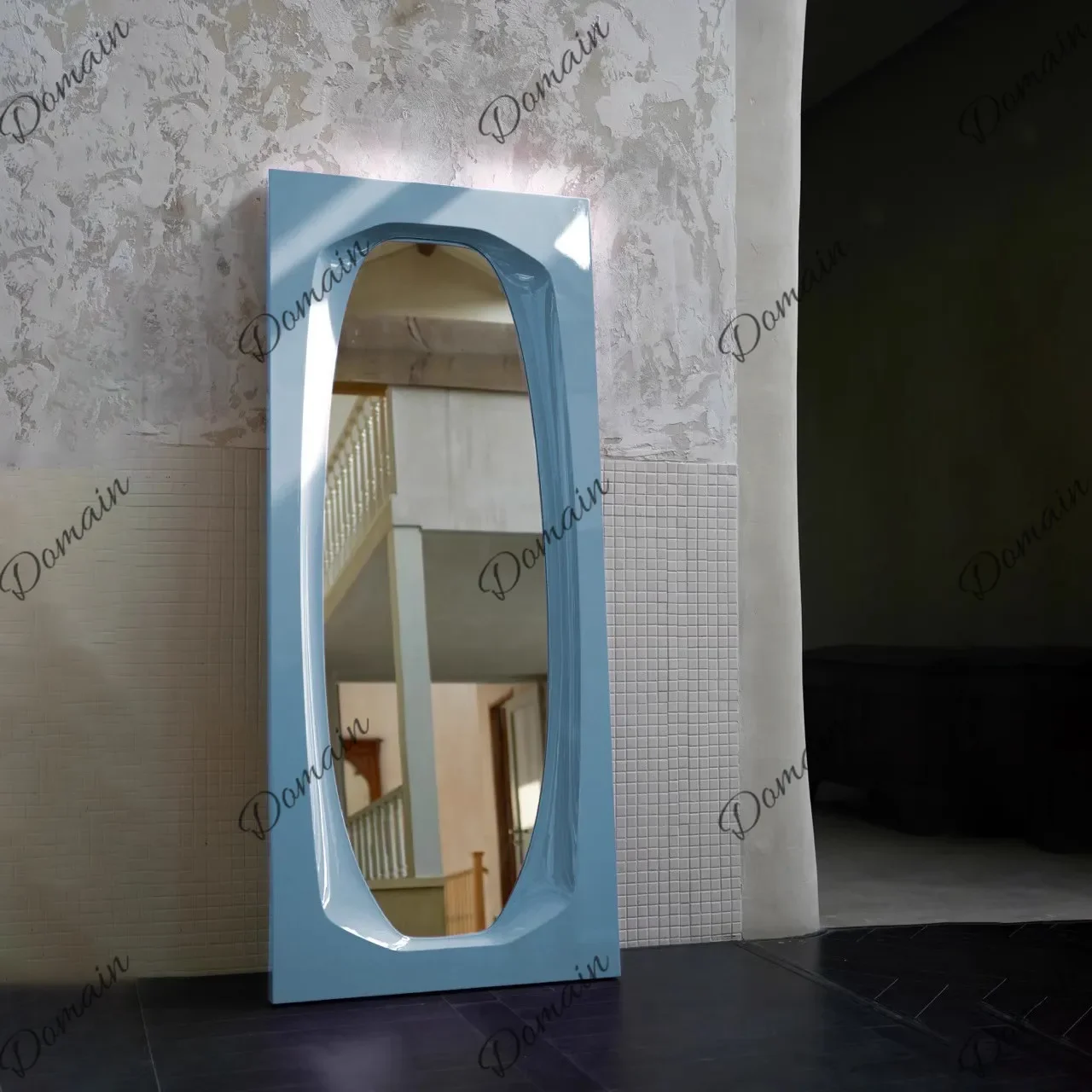 X46 Light Luxury Glacier Mirror Home Ultra-white Glass Floor Mirror Studio Photo Pink Rectangular Full Body Mirror