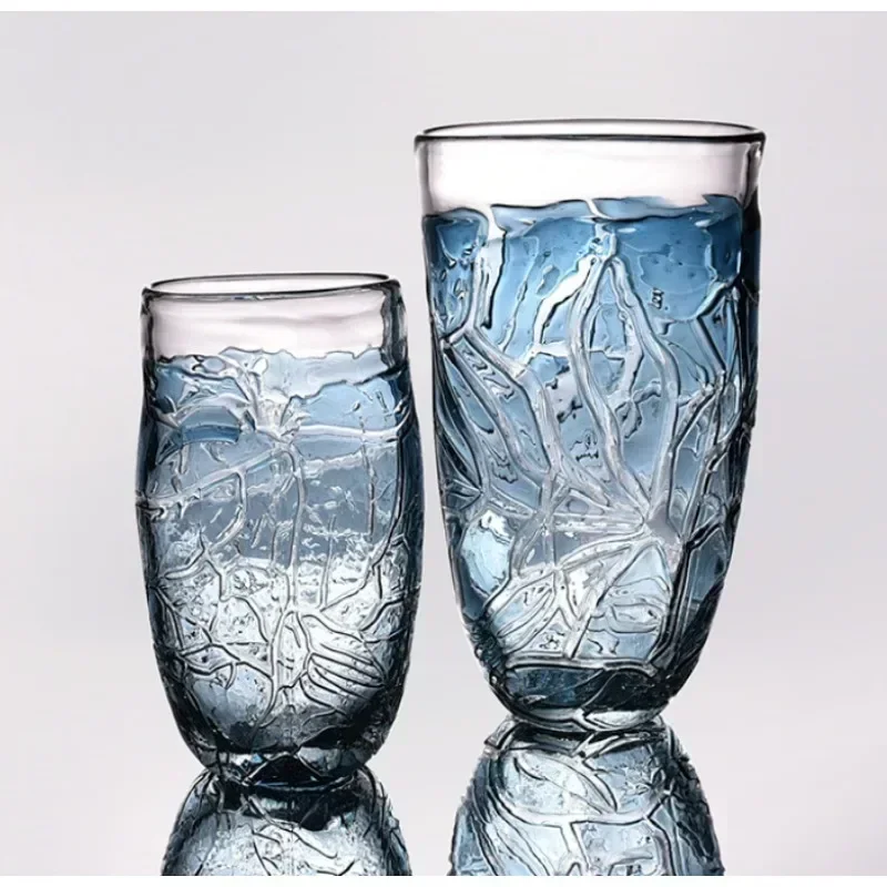 Modern simple shard pattern blue, glass vase flower arrangement ornament, hotel model room living room dining room ornament