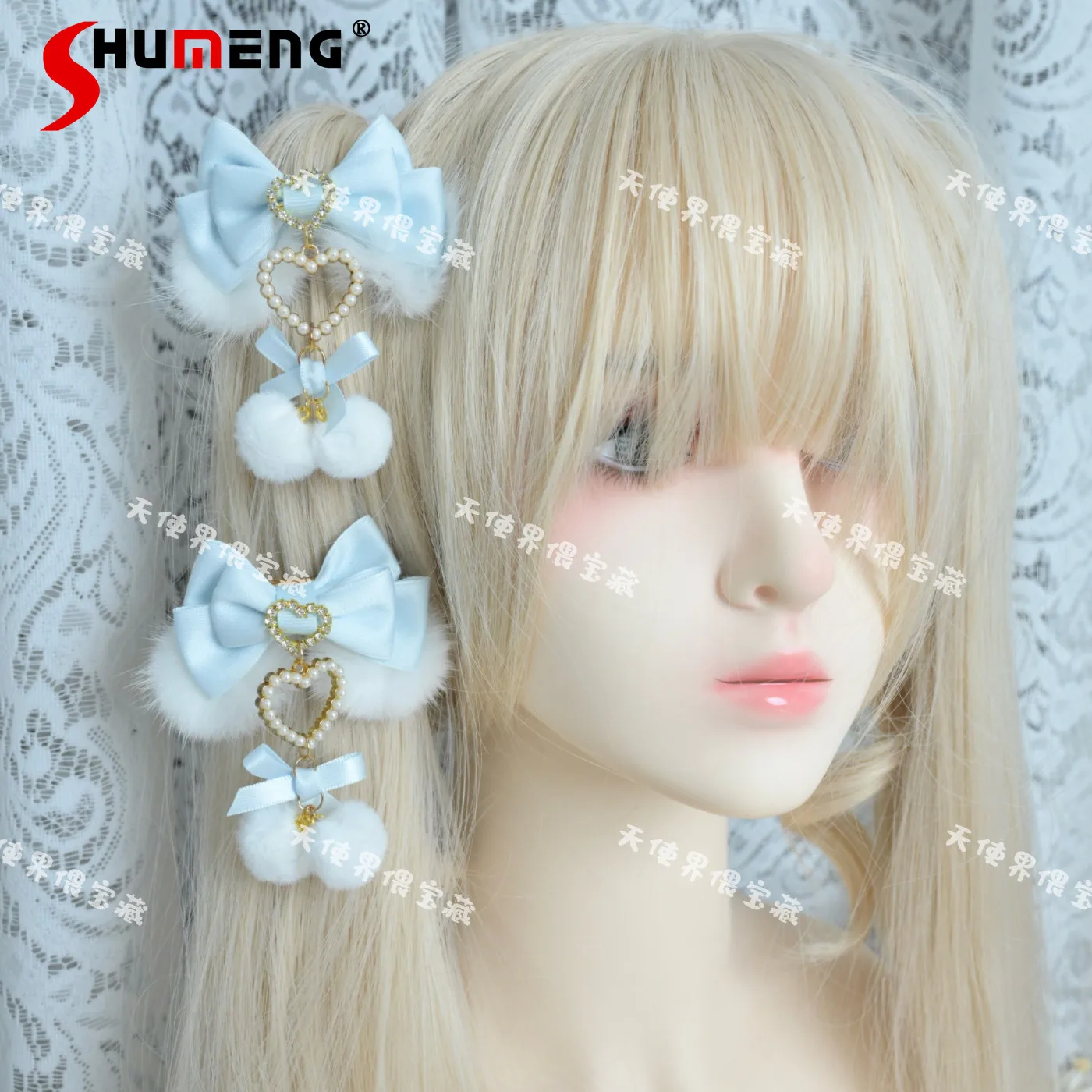 

Japanese Mass-produced Style Subculture Handmade Hair Accessories Heart Pearl Pendant Plush Hairpin Sweet Girl Lolita Hair Clips