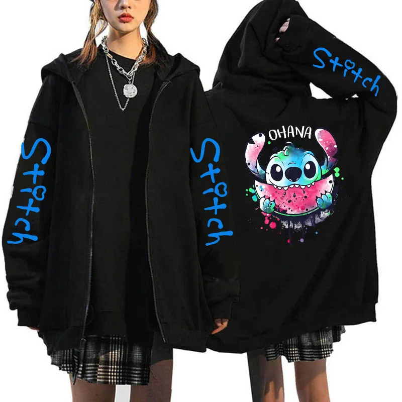 Sudadera con capucha Y2k de los años 90 con cremallera de Disney Stitch, sudaderas con cremallera para mujer, sudadera bonita de Anime Harajuku,