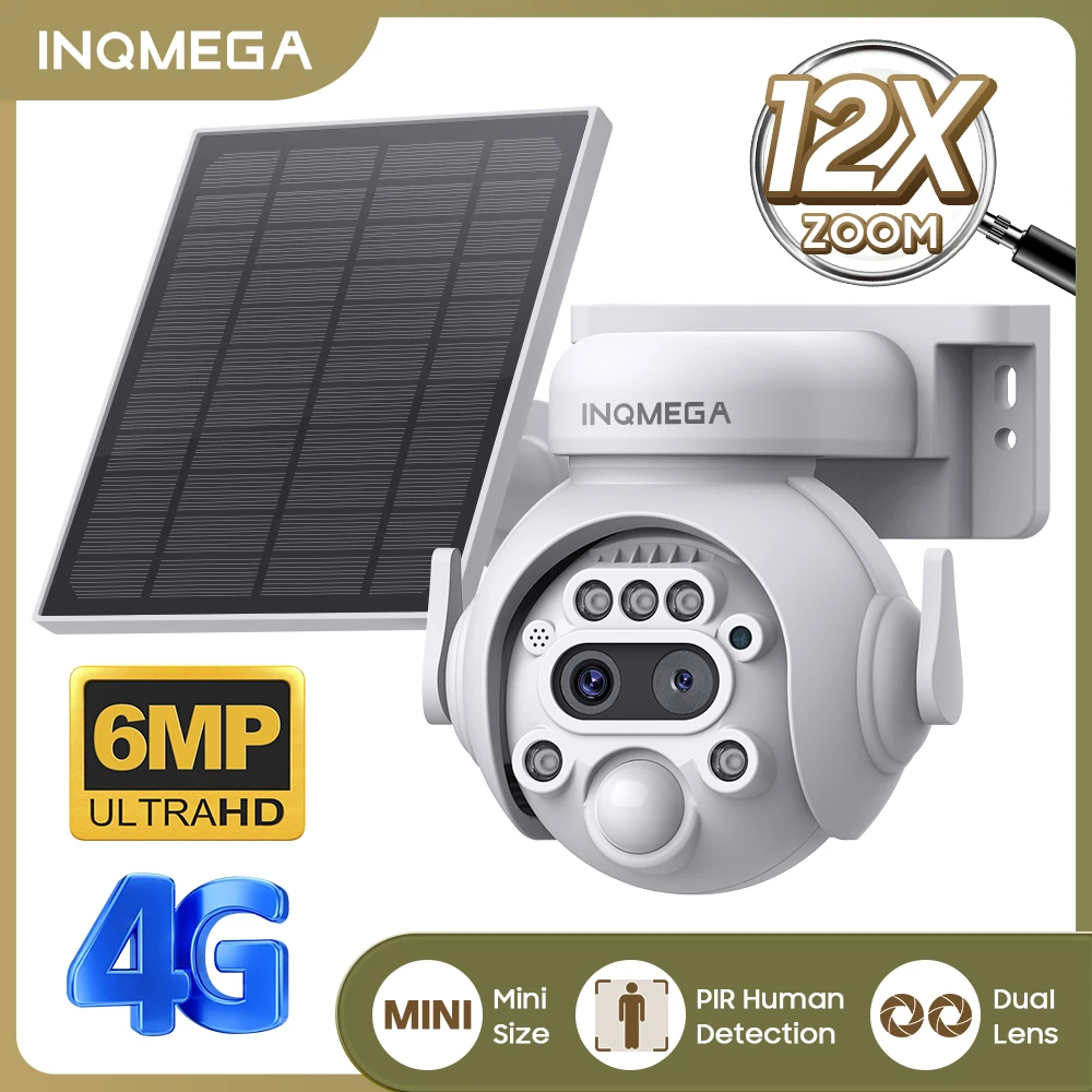 INQMEGA 6MP wifi cámara alimentada por energía solar 4G Sim cámara de vigilancia inalámbrica para exteriores protección de seguridad CCTV cámara PTZ 12000mAh