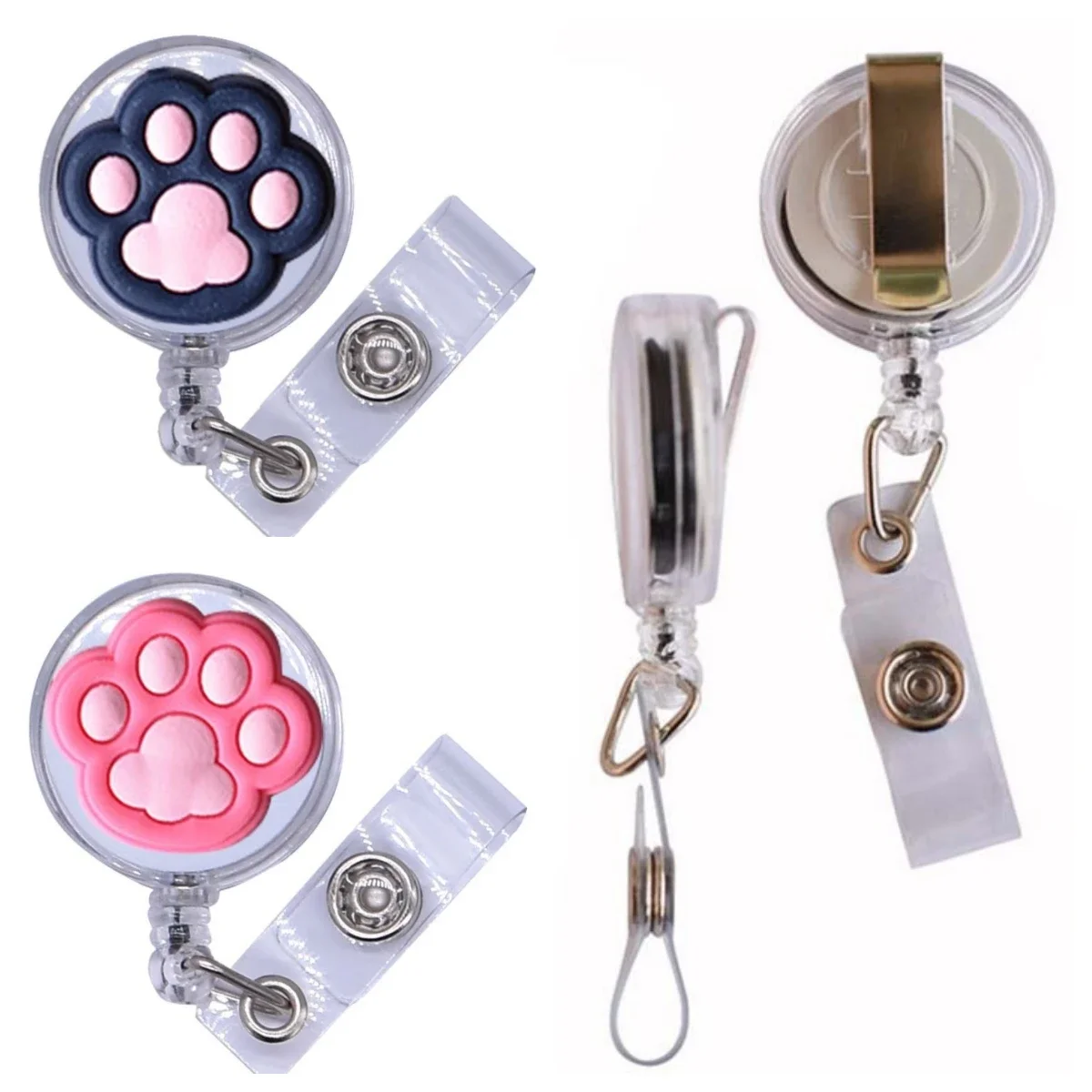 Cat Feet Retractable Badge Holder for Nurses Porta Credencial Name Tag Id Card Holder Lanyards Badge Reel Clip