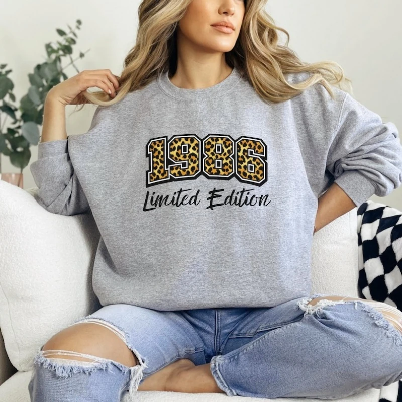 

New Style 1986 Autumn and Winter Sweatshirt Birthday 40th Gifts Outfit Long Sleeve Thermal Hoodie Fashion Casual Loose Pullover