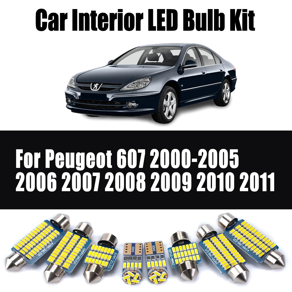 

10Pcs Canbus LED Interior Map Dome Reading Bulbs Light Kit For Peugeot 607 2000- 2008 2009 2010 2011 Car Accessories No Error