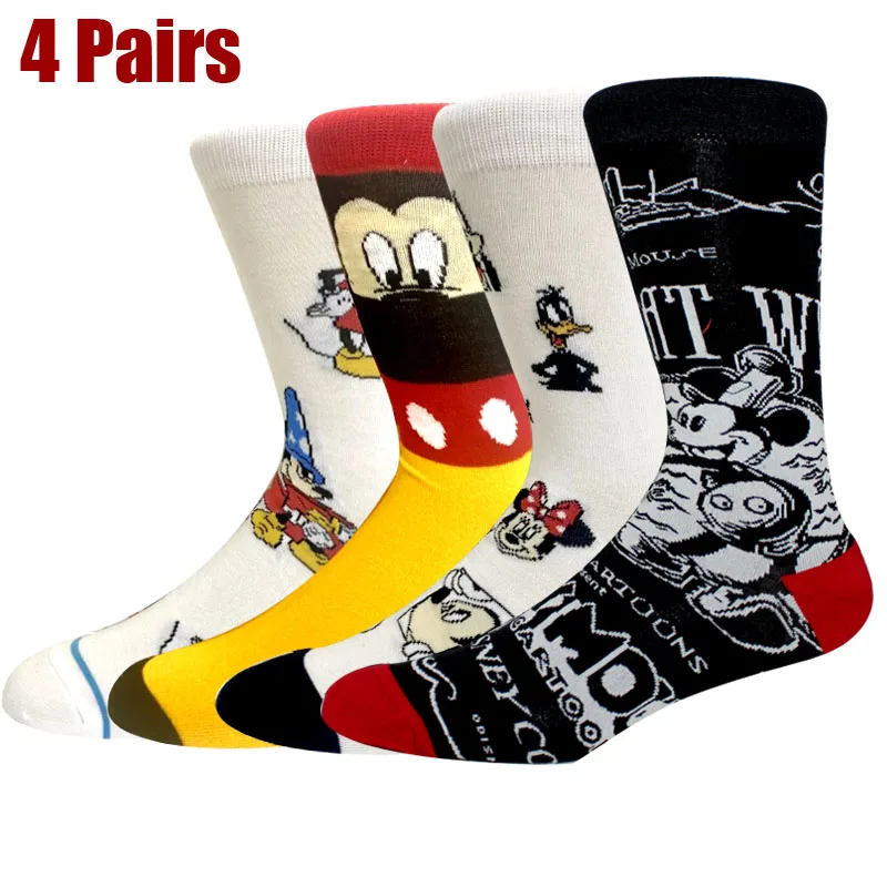 

4 пары новых мужских носков в стиле аниме, забавные женские носки с героями мультфильмов, носки с Микки Маусом, новые и креативные носки, носки для пар, размер 36-45