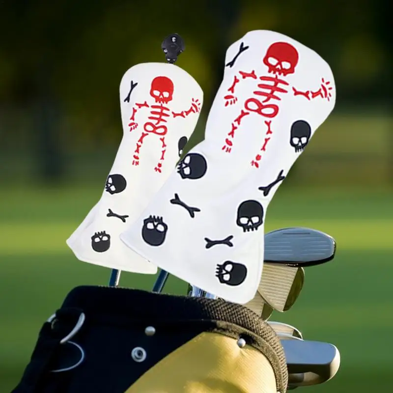 Golf Club Cover 4pcs Golf Headcovers Protector Skeleton Pattern Embroidery Golf Headcovers Protector Halloween Themed Driver