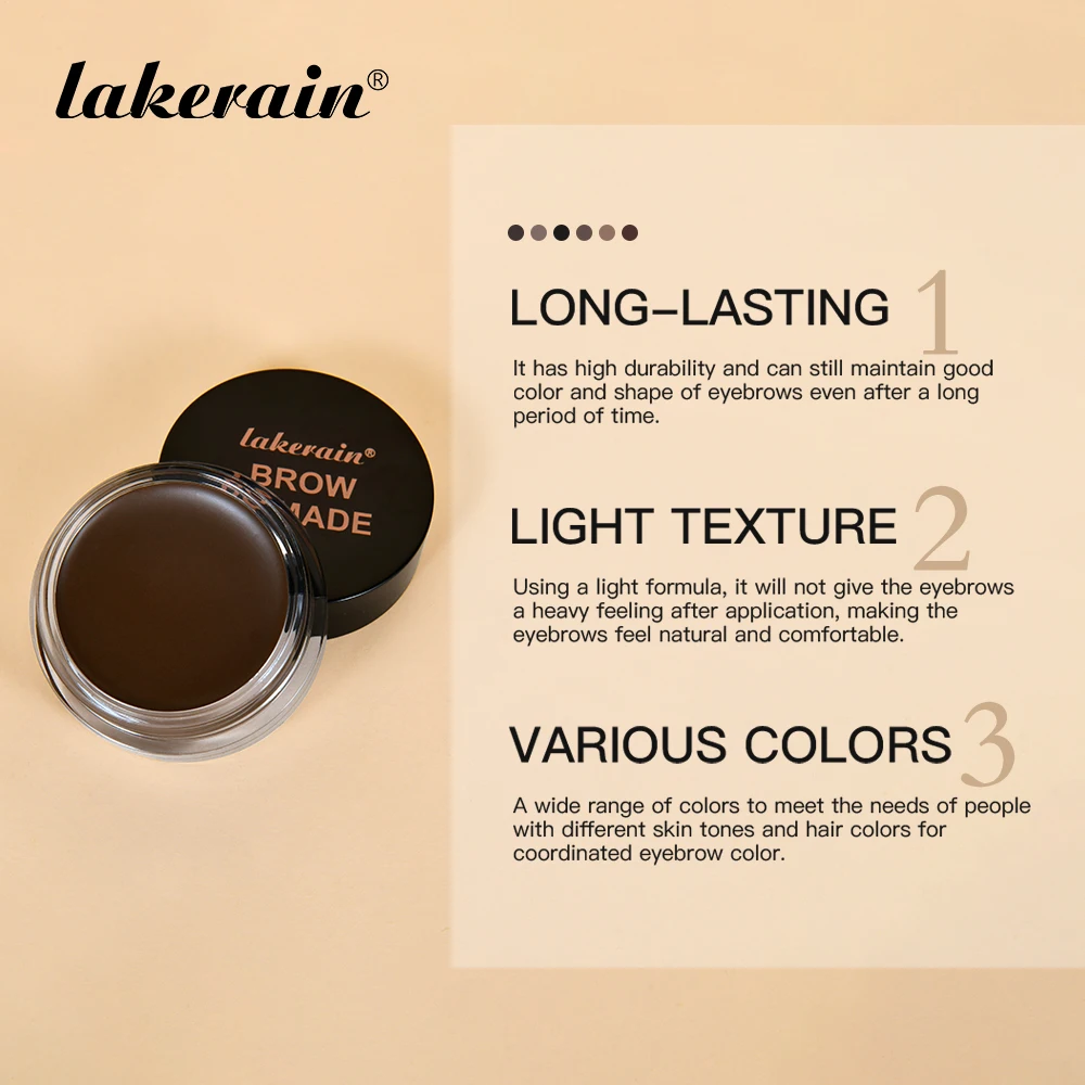 Lakerain pommade à sourcils imperméable à l'eau résistant à la sueur longue durée coloration naturelle Application douce pommade à sourcils à séchage rapide avec brosse