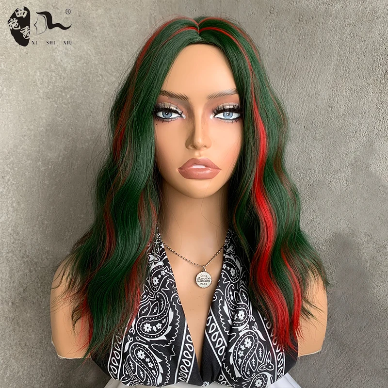 

Mixed Green Red Short Wavy Bob Wigs Two Tone Omber Synthetic Wigs For Women Heat Resistant Cosplay Christmas Halloween Hair Wigs