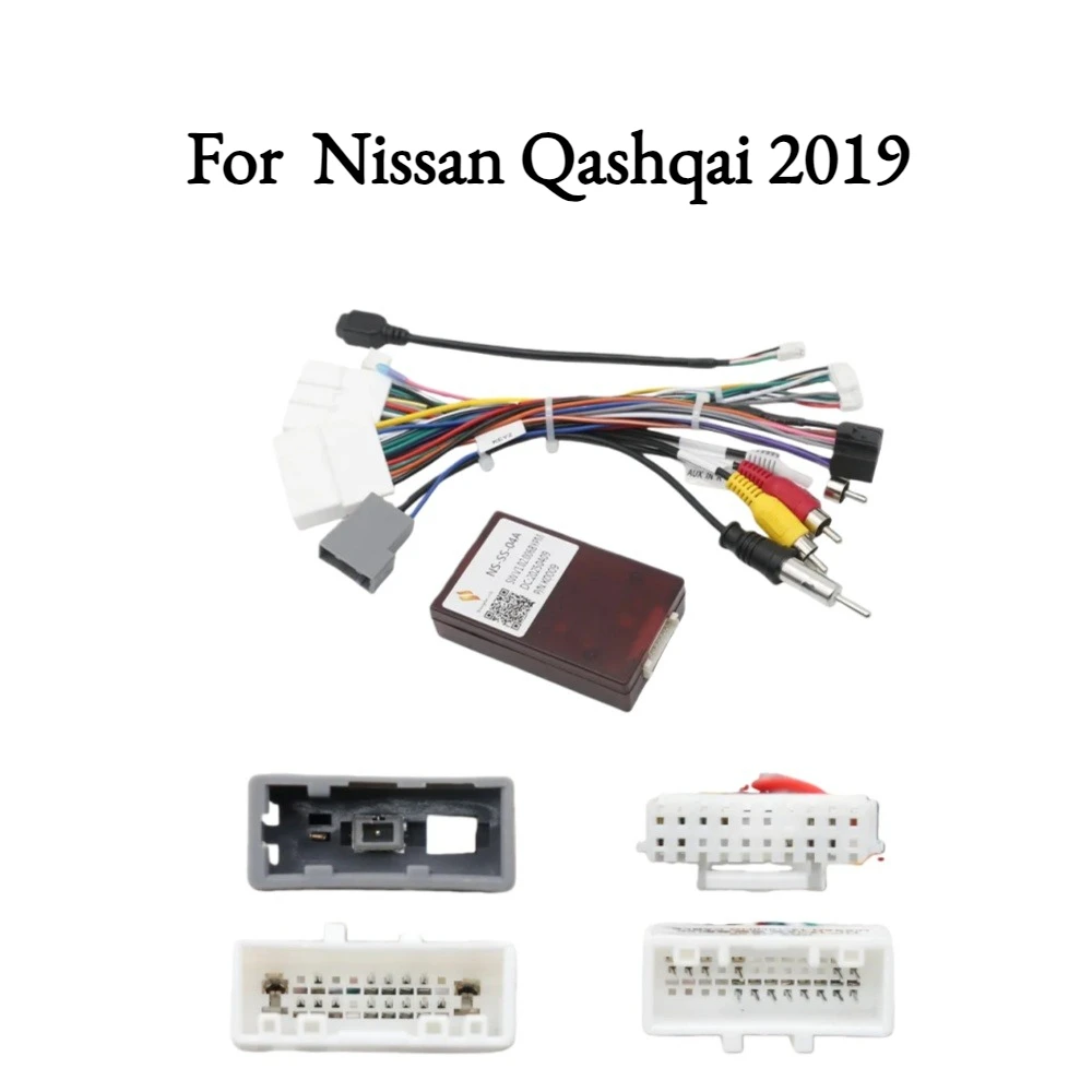 16 Pin Power Cable with CANBUS Box Decoder for 2019 Nissan Qashqai, 2 Din Car Radio Camera Function Retention