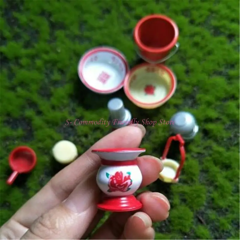 85AE Classical Enamel Finish Plastic Wash Basin Toy for Childrens Dollhouses Setup
