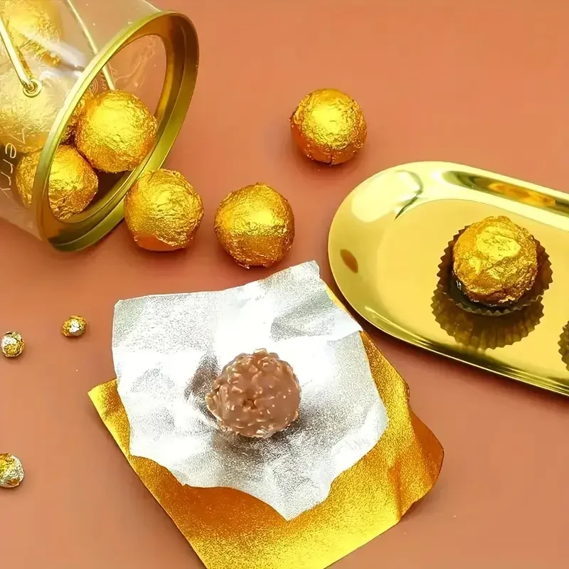 100 Uds. Papel de papel de aluminio dorado de 10cm, papel de Chocolate para boda, hojas de papel para envolver dulces, embalaje de dulces para fiesta de boda