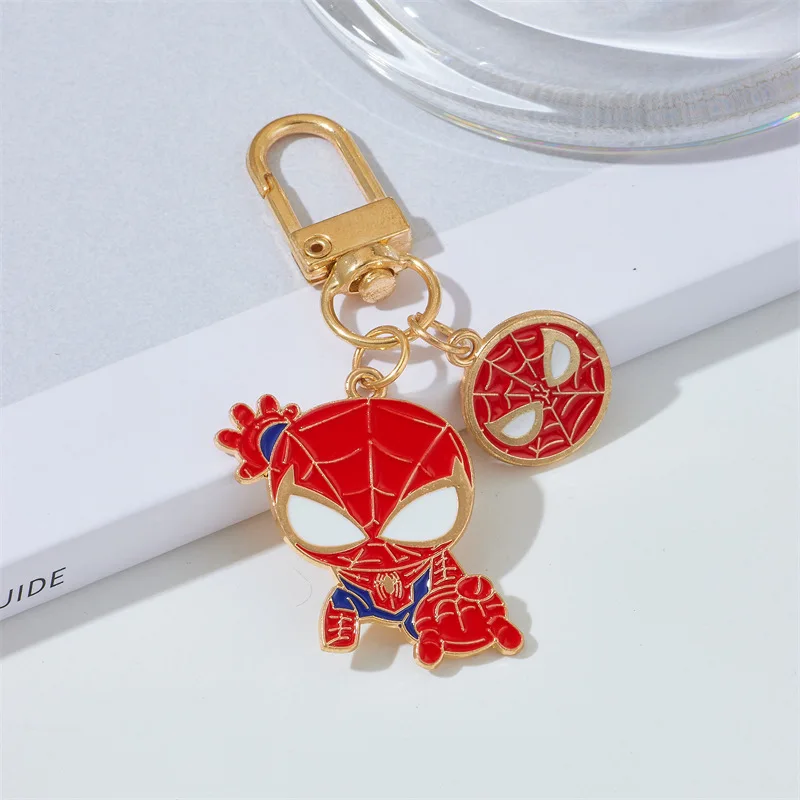 Cartoon Marvel Spider-Man Keychain Action Anime Figures Iron Man Thor Captain America Key Ring Pendant Ornament Children Gifts