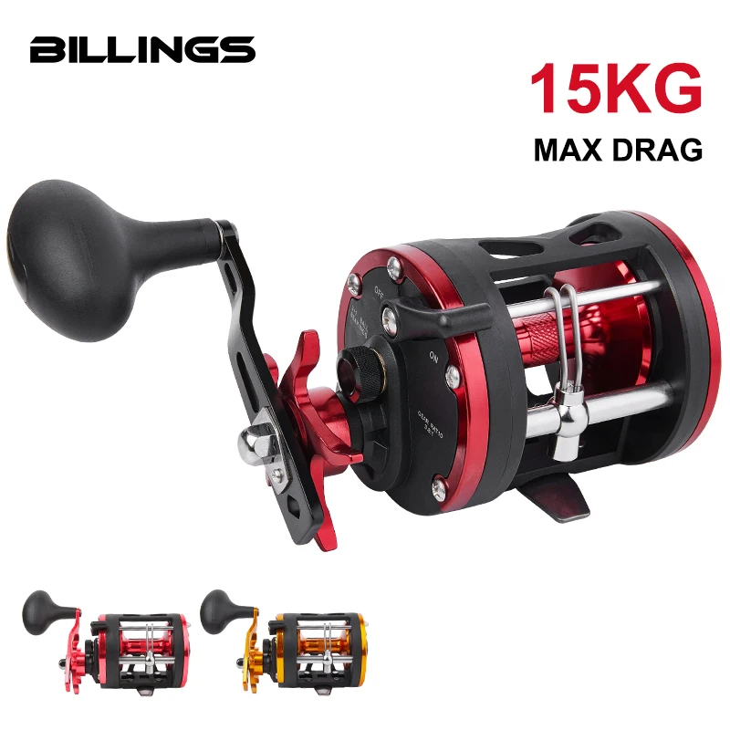 BILLINGS Trolling Drum Fishing Reel 3+1bb Sea Saltwater Fishing Reels Left/Right Hand Inshore Surf Round Baitcasting Reel