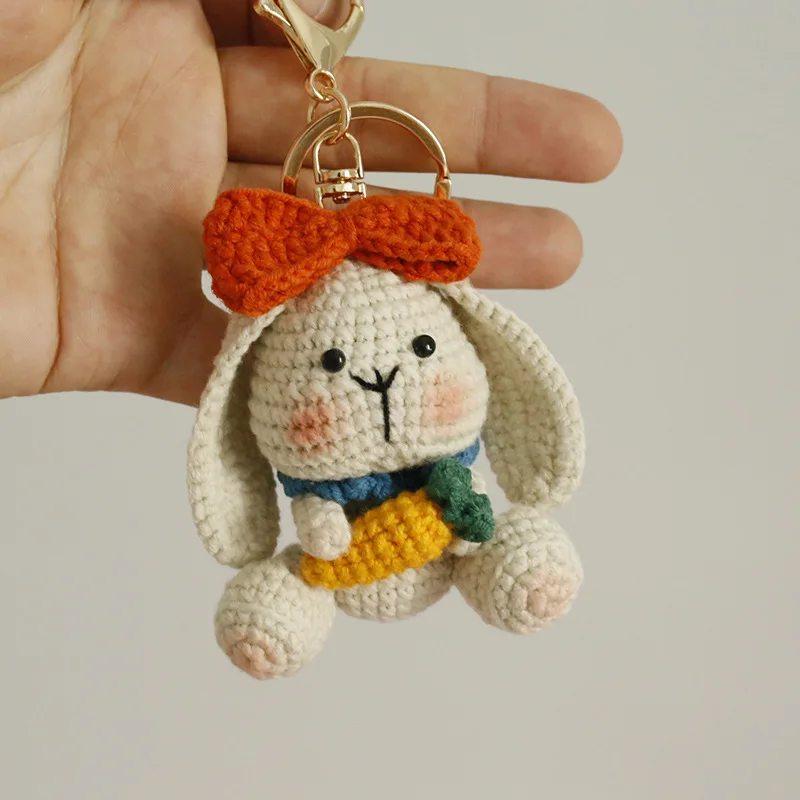 New Handmade Knitted Rabbit Doll Key Chain Room Decor Cartoon kawaii Animal Crochet Dolls Toy Pendant Bag Accessories Gifts