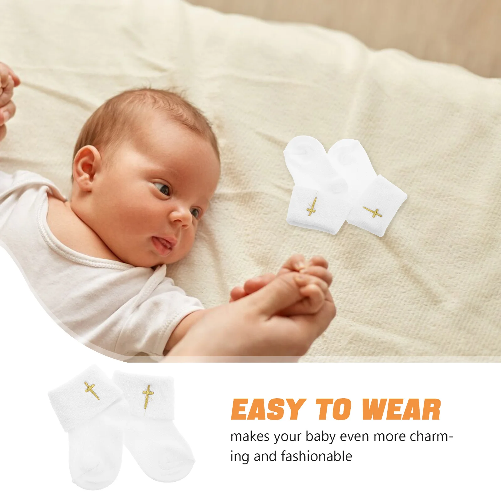 جوارب COLLBATH Baby Blessing زوج واحد من القطن الناعم بتصميم بدوره لحديثي الولادة 0 1 سنة تعميد مع صليب