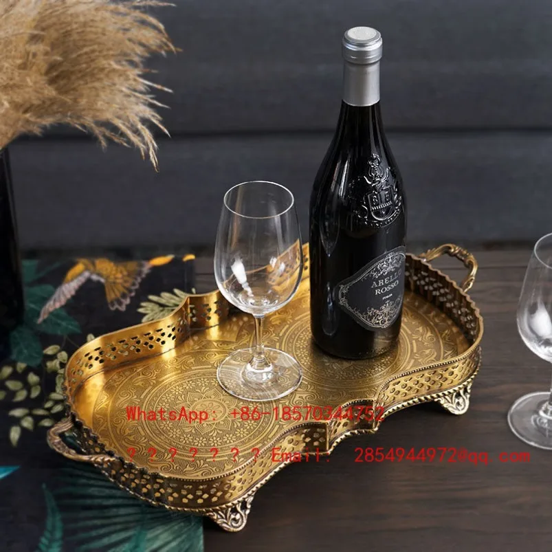 Carved Thickened Tray Tea Tray, American European Retro Luxury Storage Tray