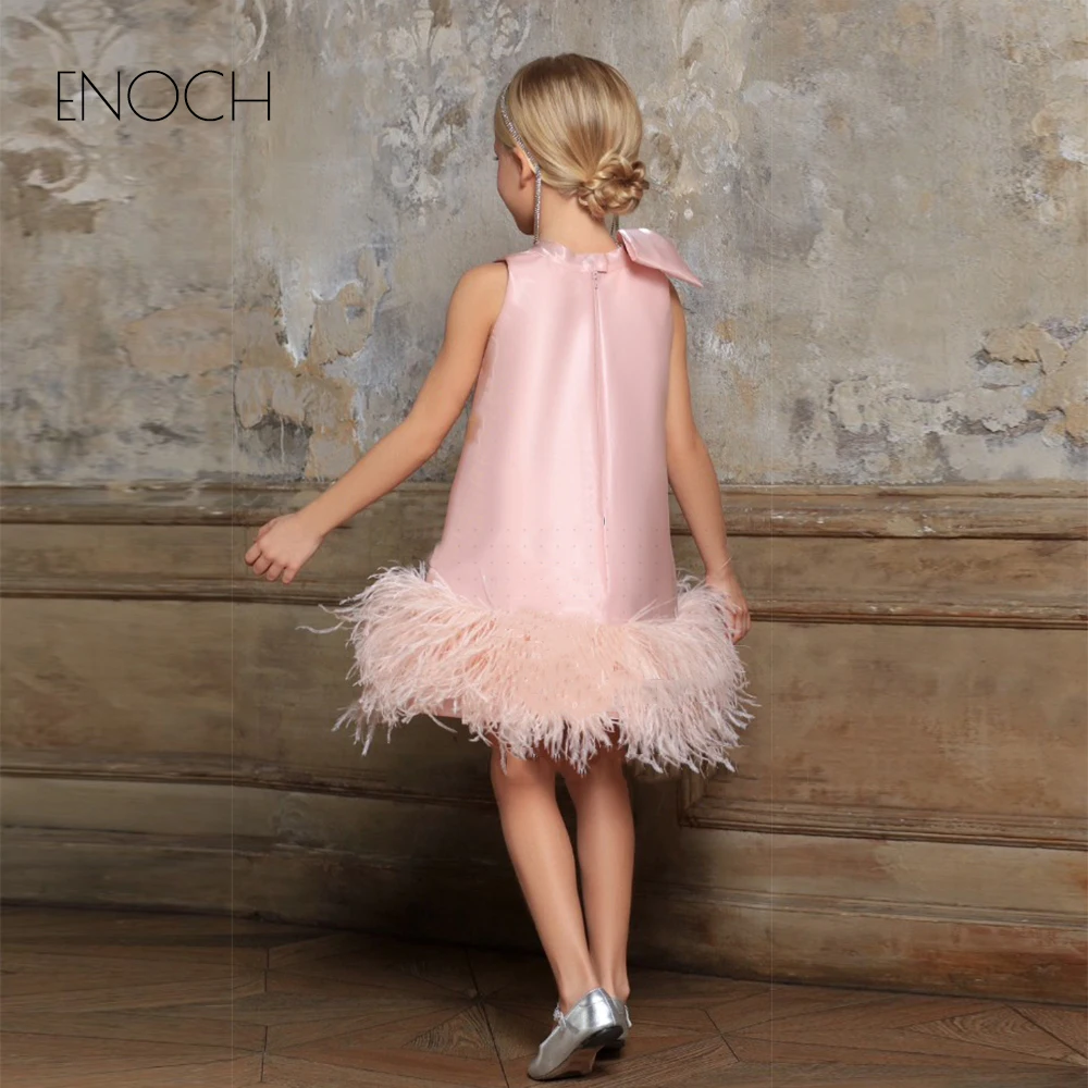 ENOCH-Vestidos rosas sencillos para niña, ropa sin mangas con lazo, hasta la rodilla, De satén elástico, para fiesta de boda, novedad