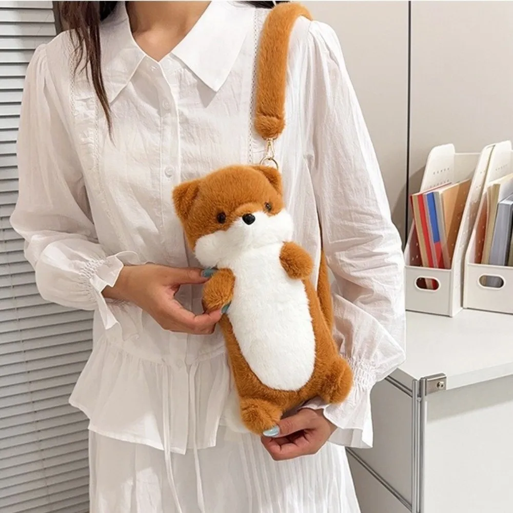 Pen Pouch Cartoon Standing Otter Crossbody Bag Portable Pencil Case Cute Large-capacity Stuffed Otter Shoulder Bag Teens