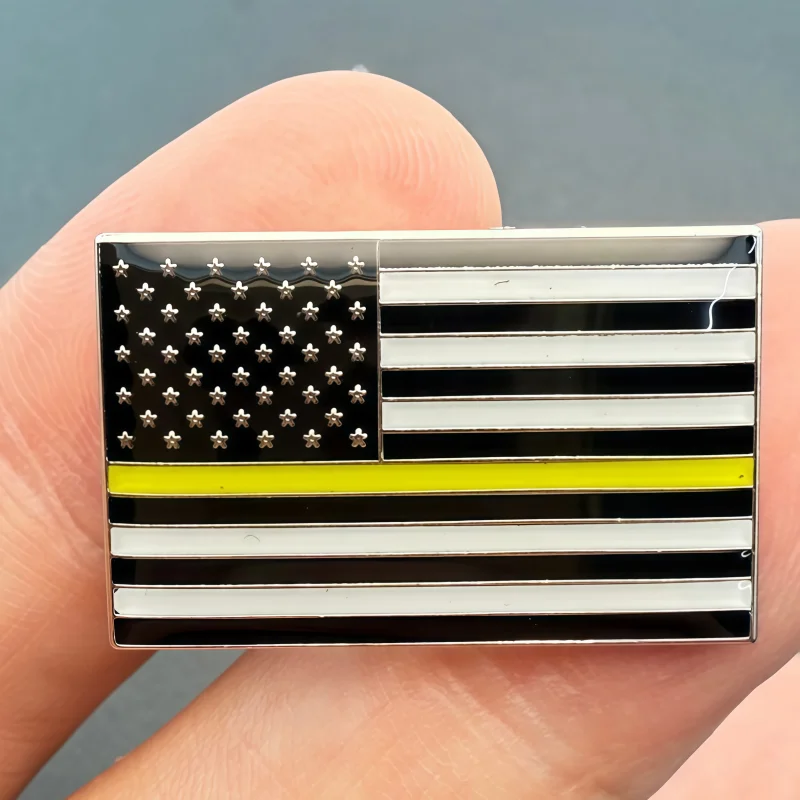 U.S.A Police Yellow Flag Metal Soft Enamel Lapel Badge Pins Brooches