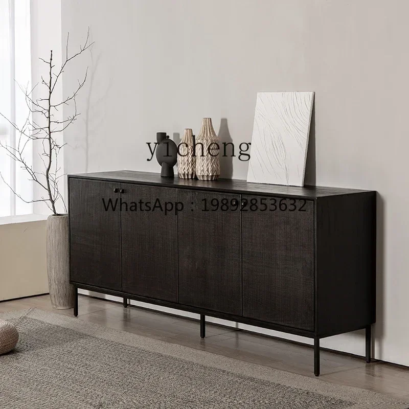 D1solid wood dining side cabinet minimalist living room TV cabinet teak carved furniture black entrance cabinet