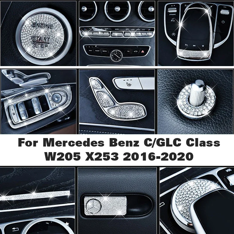 Diamond Sticker For Mercedes Benz C/GLC Class W205 X253 2016-2020 Interior Modification Diamond Car Stickers Car Accessories