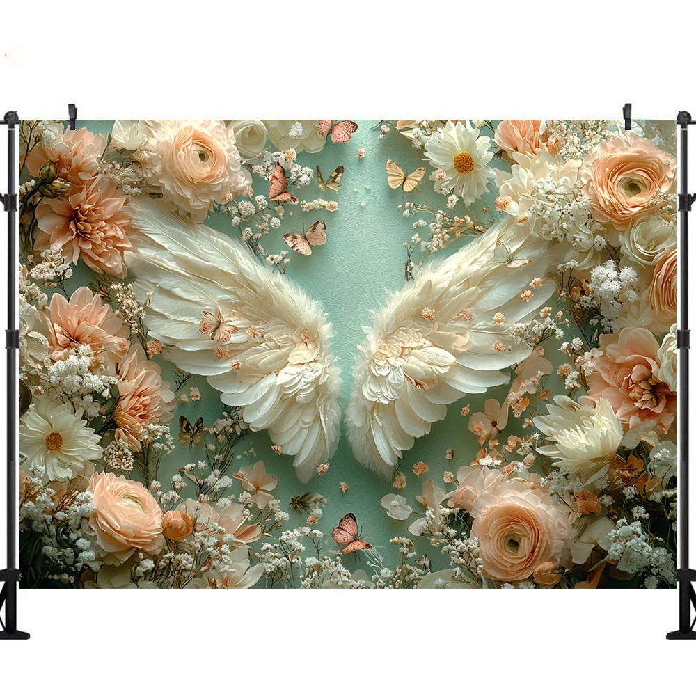 LS Photography Backgrounds Spring Floral Butterfly Wings Decor Props Baby Shower Kids Artistic Portrait Photo Backdrops Studio