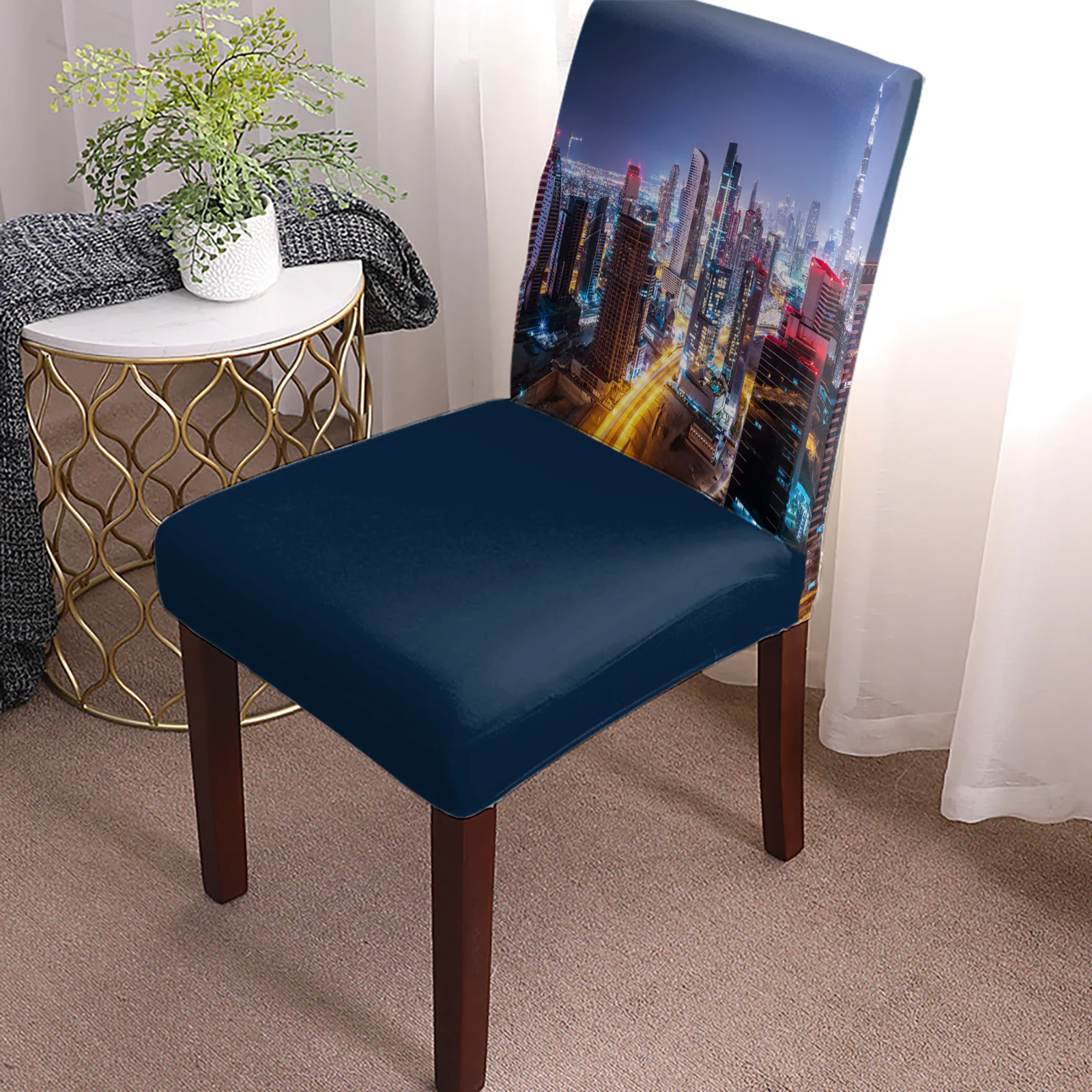 Night City Building Chair Cover Set Kitchen Dining Stretch Spandex Seat Slipcover for Banquet Wedding Party