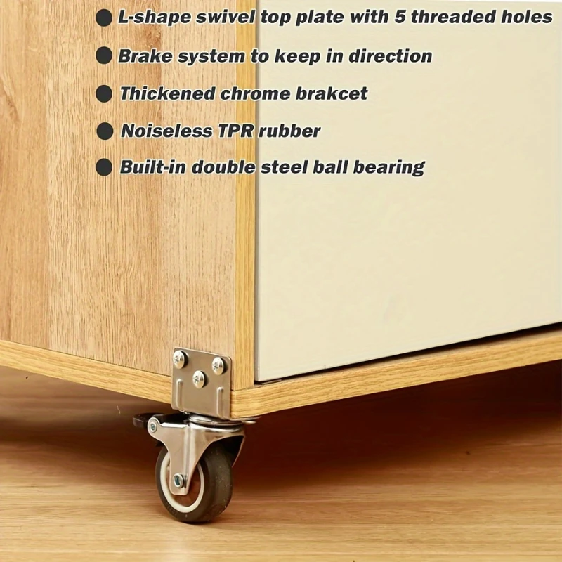 4pcs Heavy-Duty Swivel Plate Casters With Dual Locking,Soft Rubber Wheels,360° Rotation,L-Shaped For Furniture,Chair,Workbenches