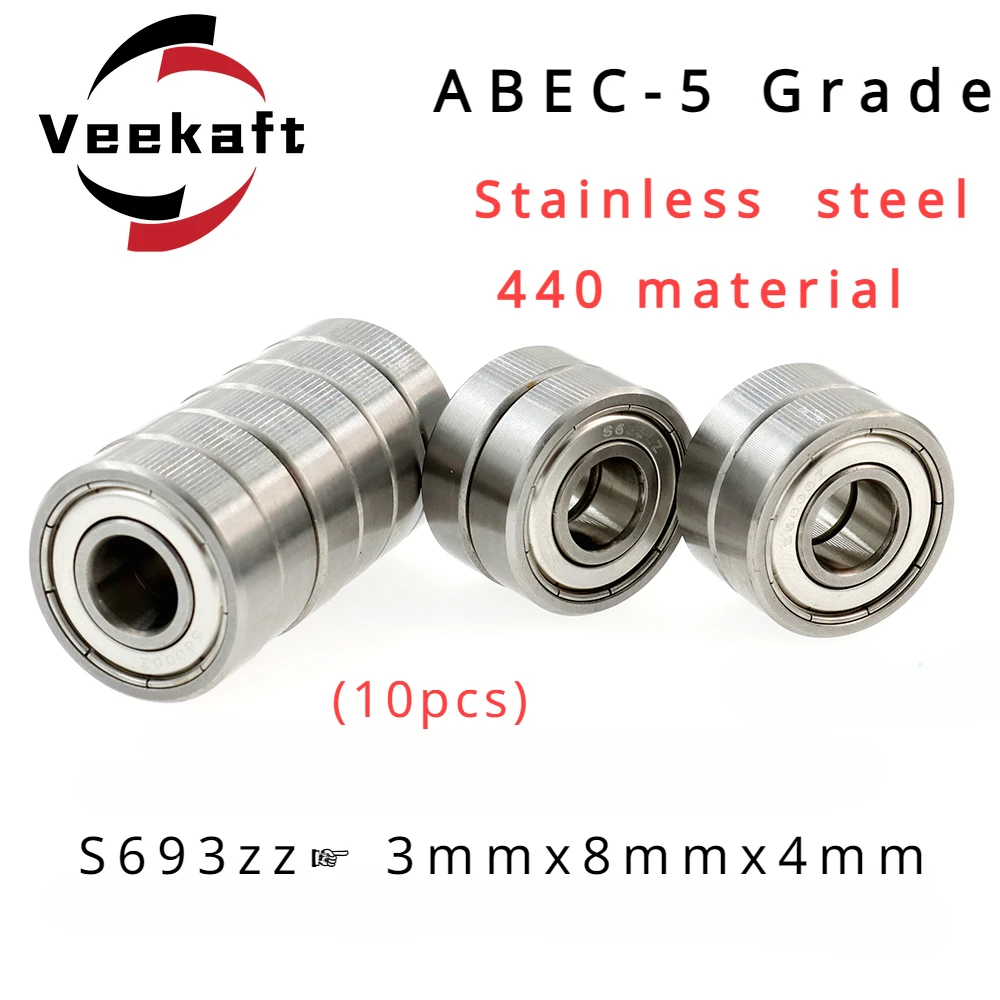 

S693zz Bearing ABEC-5 10PCS 3x8x4mm 440Stainless Steel Miniature Engine 693zz Ball Bearing 693zz EMQ Motor fan 693zz Bearing