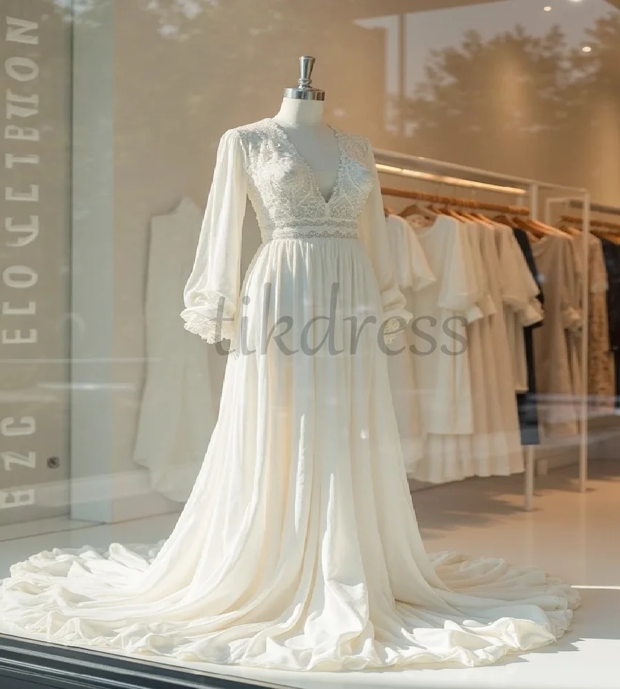 

Minimalist Boho Wedding Dress 2025 V Neck Long Sleeve Chiffon Bohemian Bride Dress Elegant Beach Country Bridal Gown Customized