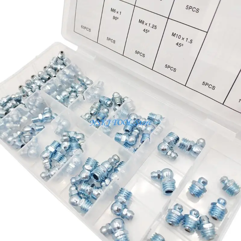 

L8RC 110Pcs Metric Grease Fittings Straight Hydraulic Grease Zerk Assortment