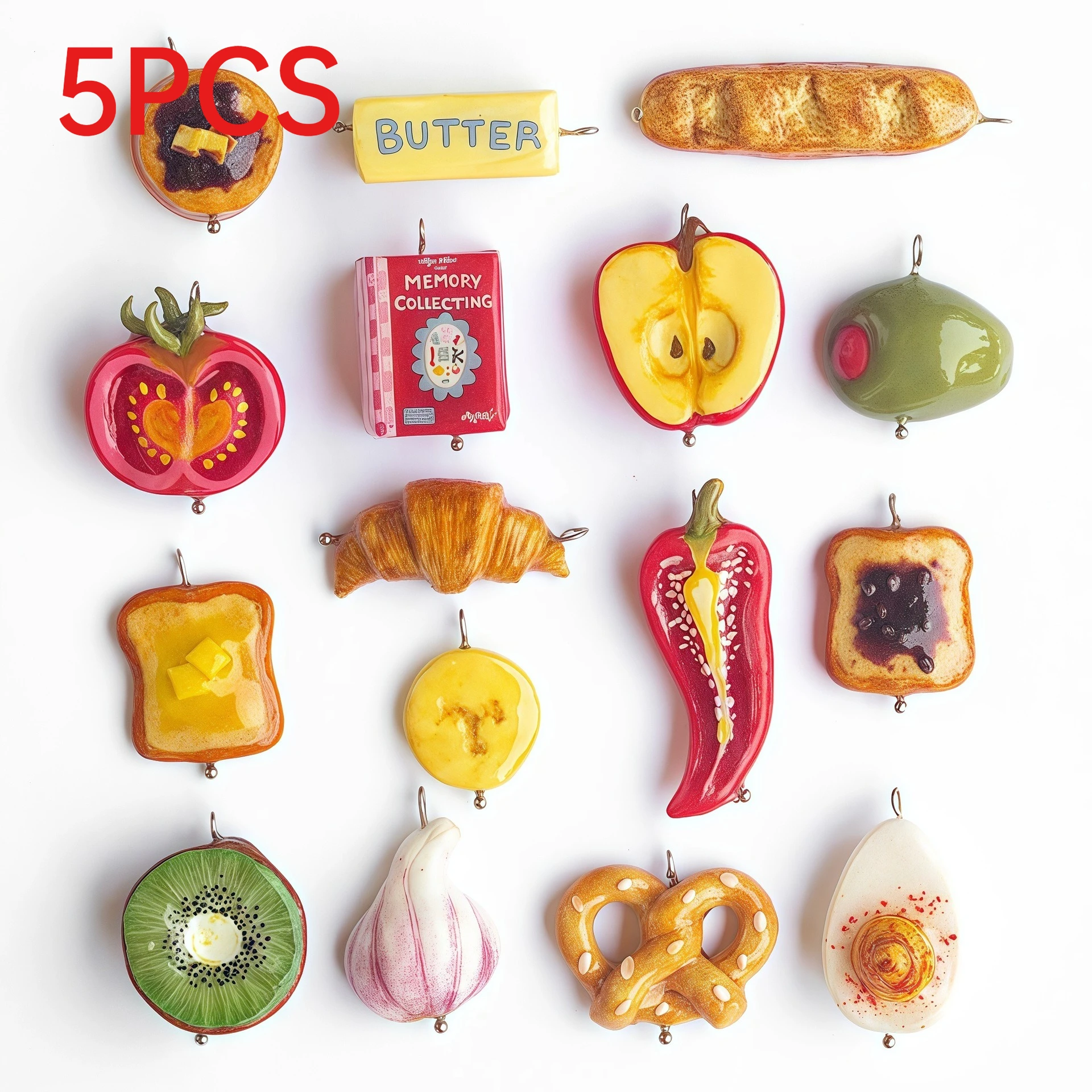 

5Pcs Fruit Food Charms Apple Kiwi Tomato Bread Pepper Pendants DIY Handmade Jewelry Supplies