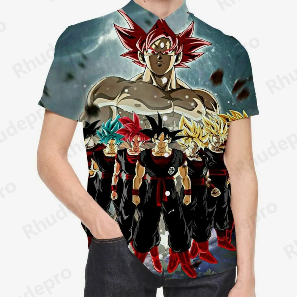 2024 Social Shirt Seaside Trip Men's Original Shirts Oversized Dragon Ball Z Blouse Summer Male Clothes Vegeta Streetwear Anime