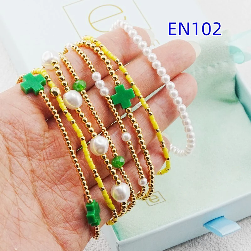 

VKVVA Fashion Jewelry Green Cross Gold-plated Beaded Bracelet for 8pcs Women Birthday Gifts