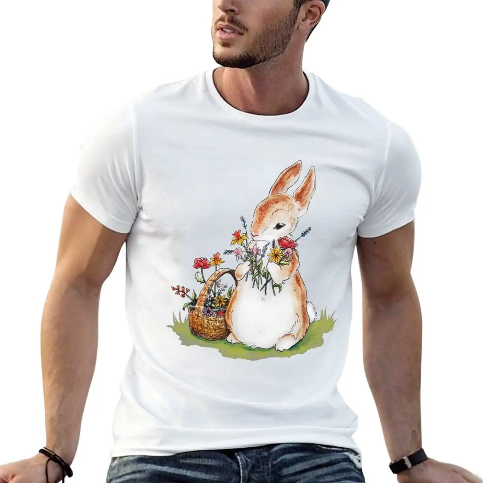 prints graphic man shirts t Bunny man t Basket shirt T-Shirt Flower with luxury with t shirt Watercolor