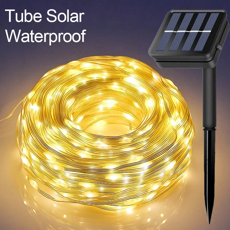 Solar String Fairy Lights 72FT 22m 100LED Rope Tube Waterproof Outdoor Garland Solar Power Lamp Christmas For Garden Decoration