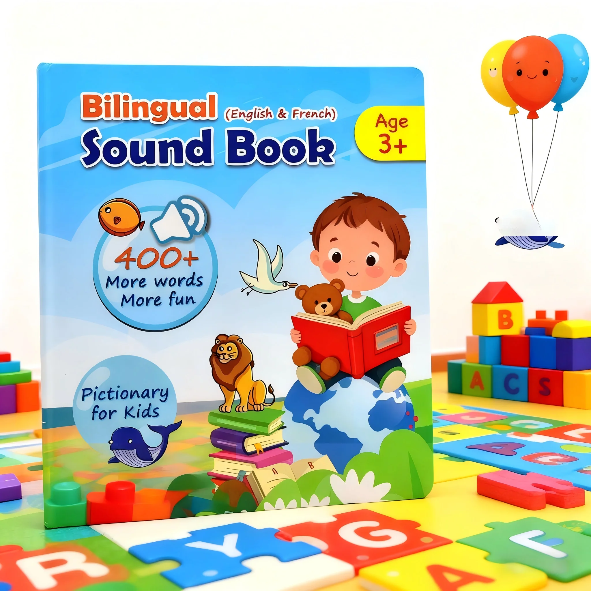 Kids Interactive Bilingual Sound Book English French Educational Learning Toy 400+ Words Quiz Music Learning Machine  Audiobook