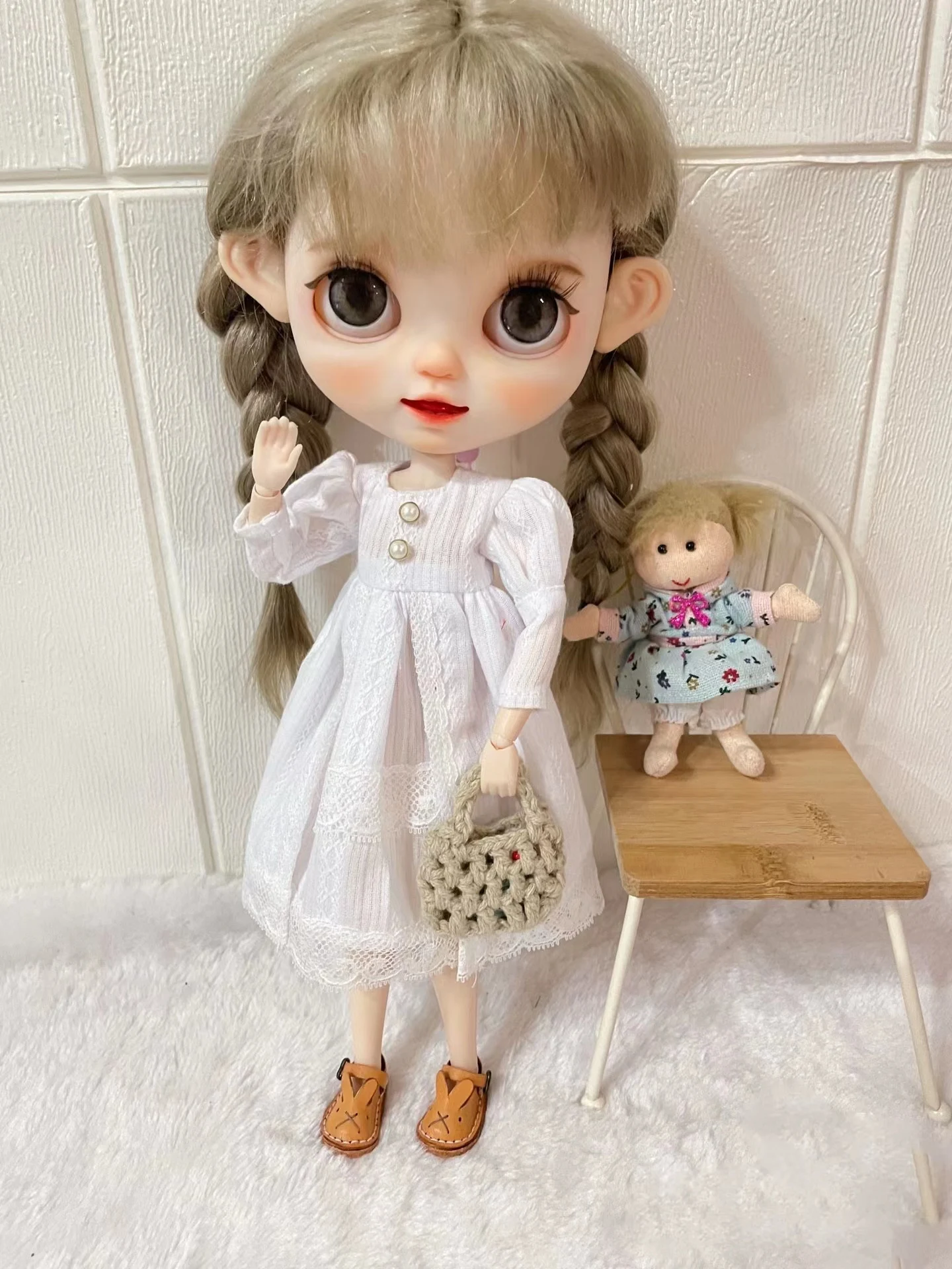 BJD Blythe Clothes White skirt with handbag Suit For 1/6 30cm Blythe Dolls (Fit for Pullip,Ob24, Licca)