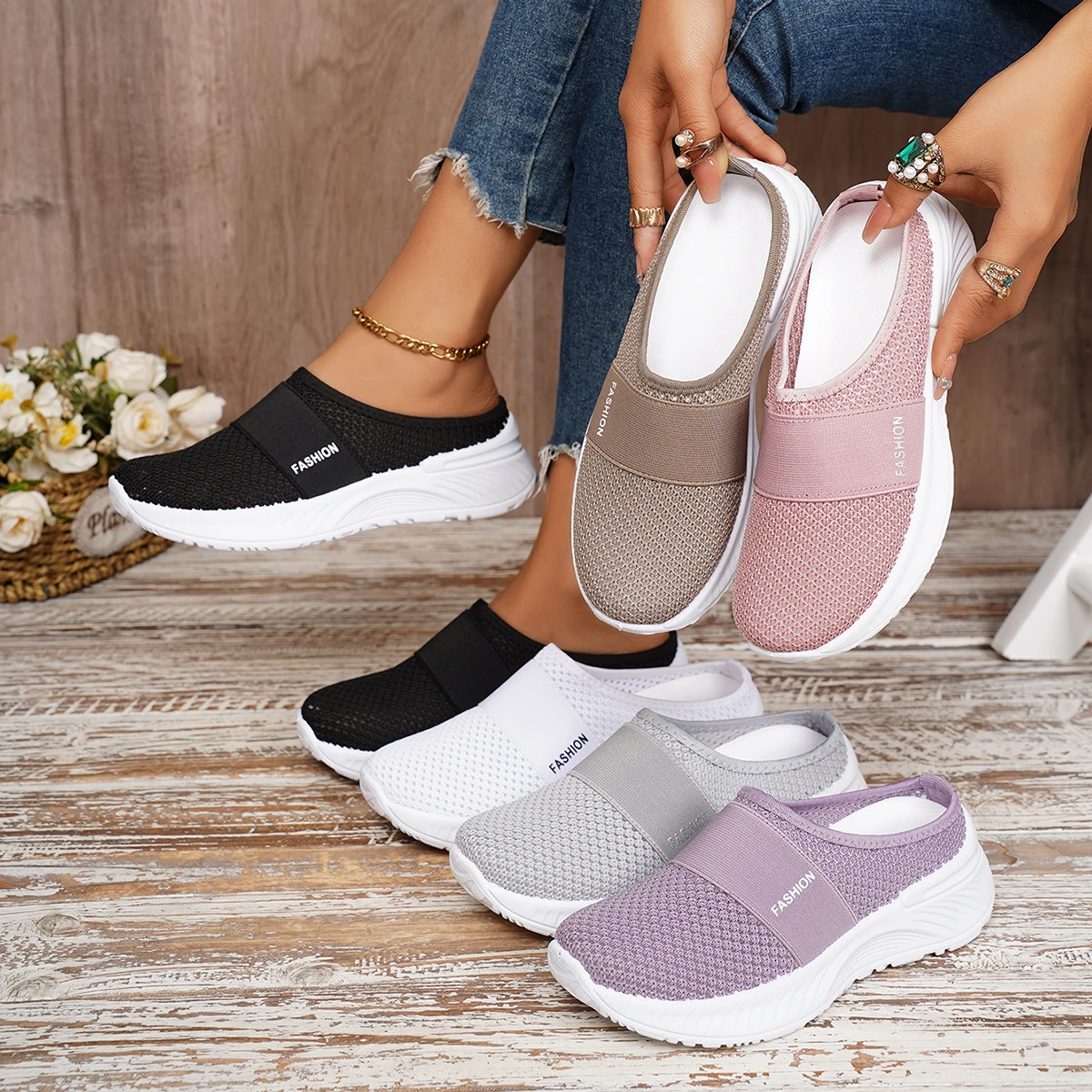 Women's Casual Slip-On Sneakers Breathable Fabric Lightweight PVC Sole Machine Washable Cleanable All-Season Comfort Shoes image 3