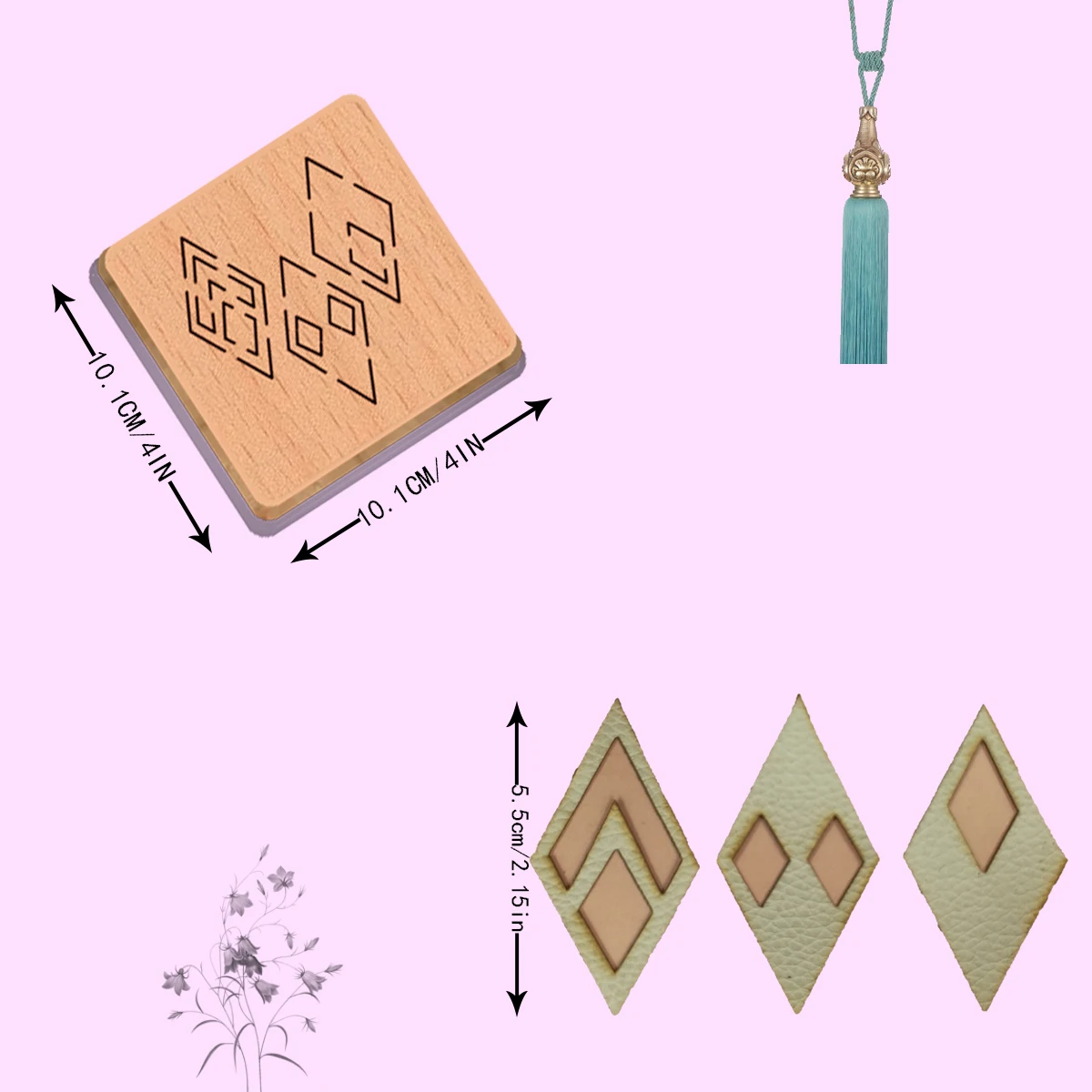 

A piece Diamind earring wooden cutting dies is used with most machines