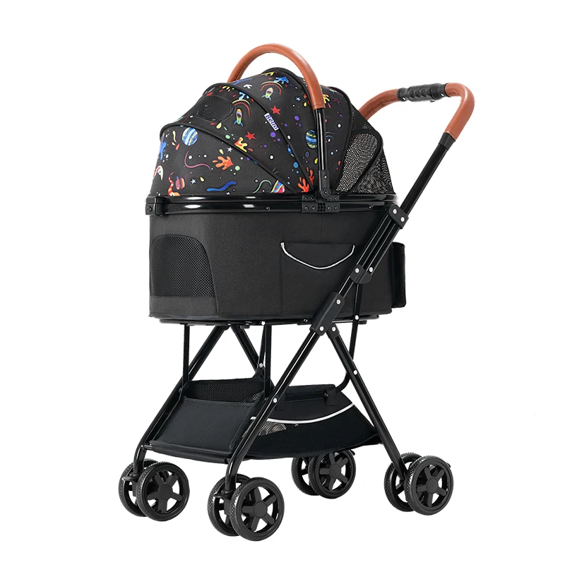 

Luxury Pet Cat Stroller Dog 4 Wheels Breathable Animal Stroller Fold Removable Storage Basket Pet Dog Stroller