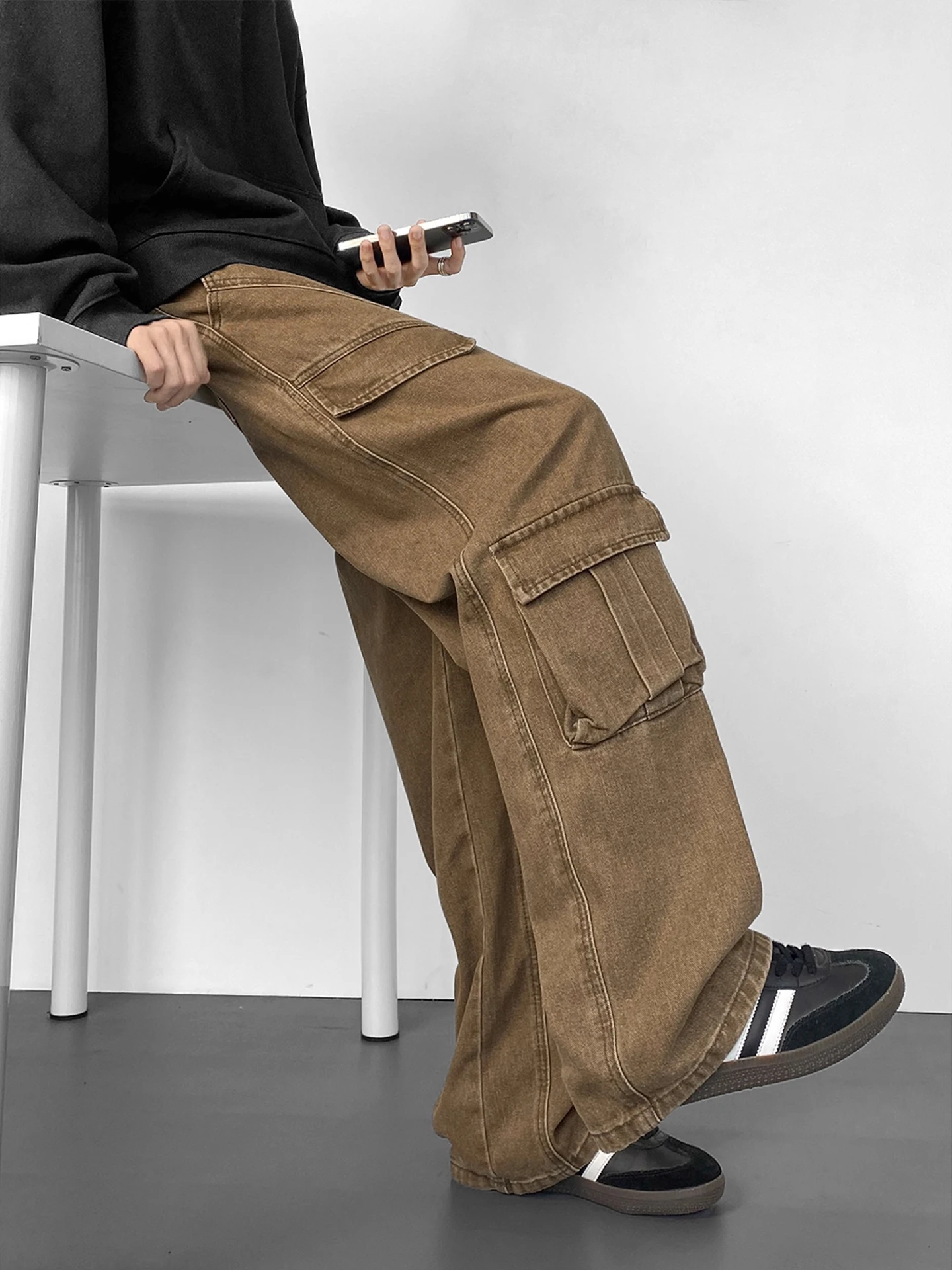 

American Sle Heavy Du Multi ket Workwear Pants Men's Autumn Trendy Brand Cleanfit Deconstructed Straight Leg Trousers